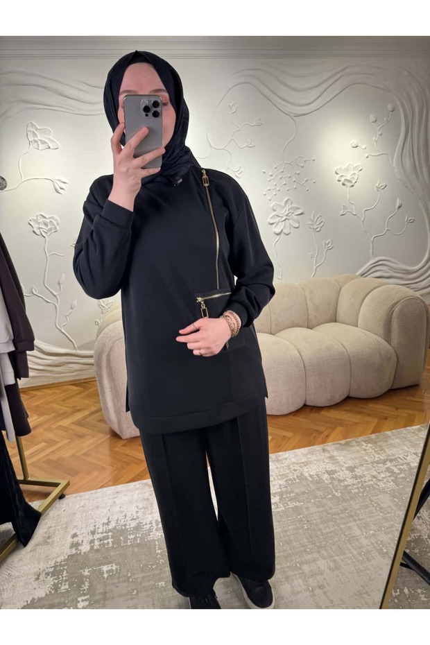 بدلة مودال بتفاصيل سحابية باللون الأسود