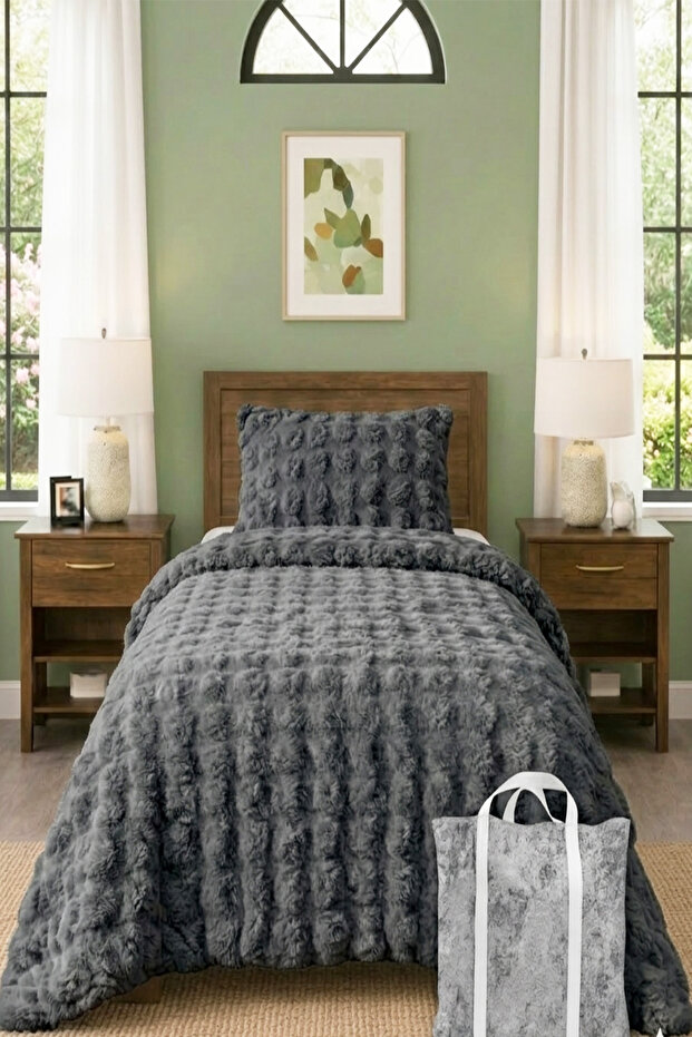 Bubble Plush Single Bedspread Set with Case Bag Gifts 170X220Cm + Pillowcase Antrast