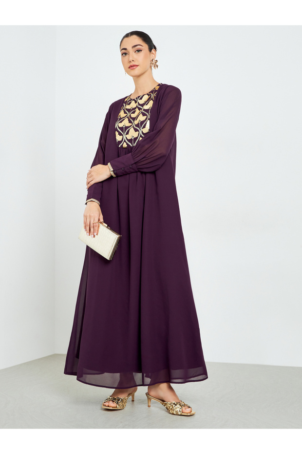 Purple Chiffon Sequin Yoke Jalabiya