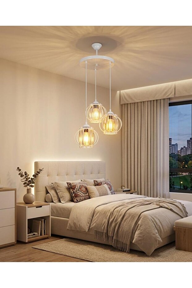 Kumru 3'lü Avize Beyaz - 4