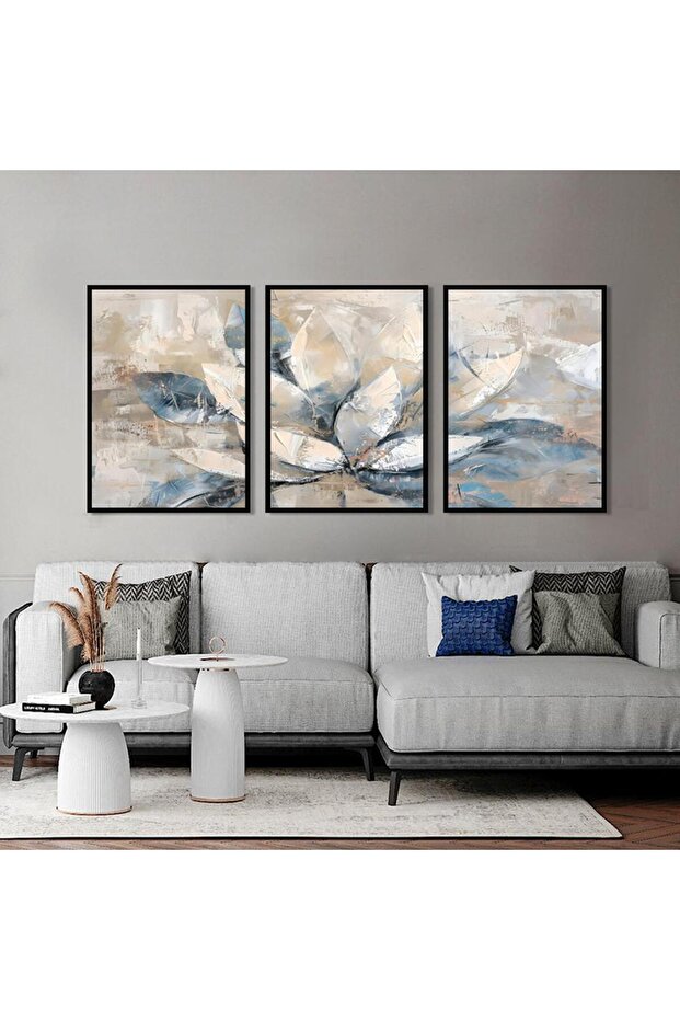 Three Flower Modern Panel - Black Frame - 1