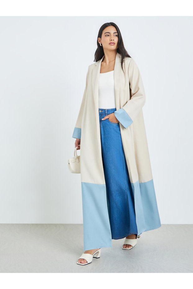 Beige Color Block A-Line Abaya
