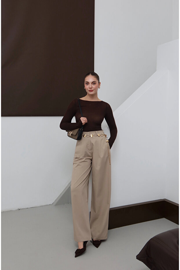 High Waist Wide Leg Palazzo Pants Stone