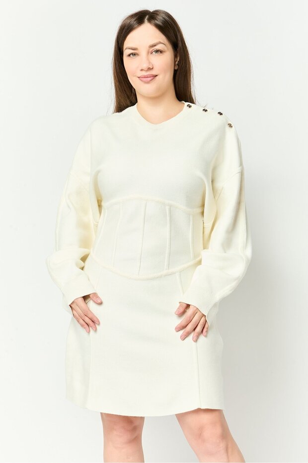 Women Knitted Sweater Dress, Cream