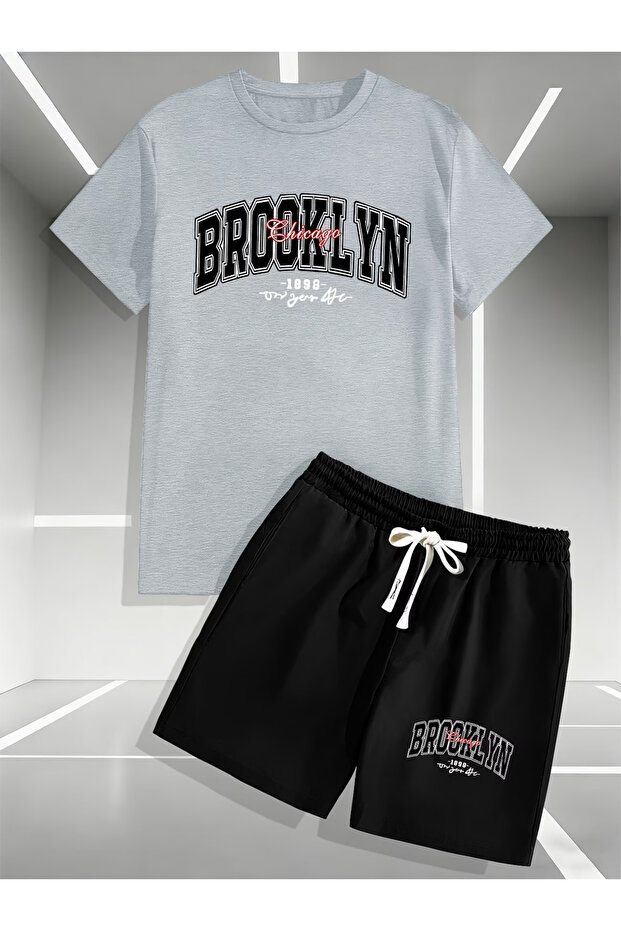 Brokleyn shorts t-shirt - shorts bottom top tracksuit set Printed Oversized crew neck