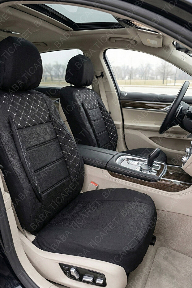 Opel Corsa Swing Compatible Black Embossed Fabric Full Orthopedic Car Seat Cover (Full Set Front and Rear)