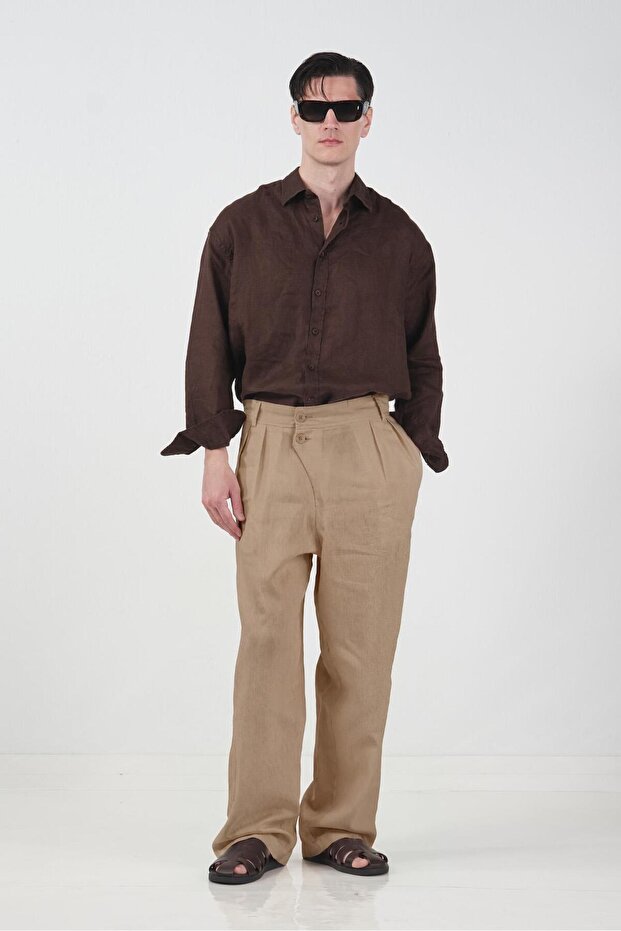 Drapey Double Buttoned Taba Ke Linen Antolon