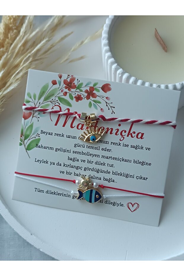 Marteniçka Card Lucky Friendship Bracelet Red String Women's Bracelet Evil Eye Bead Eye Fish