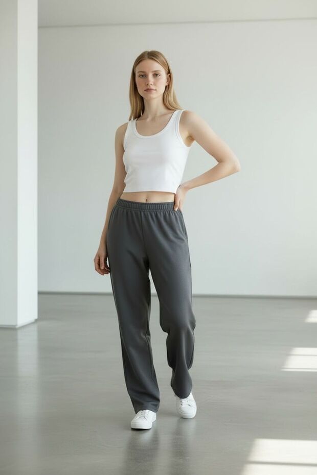 Women's Smoked Wide Leg Oversized Sweatpants