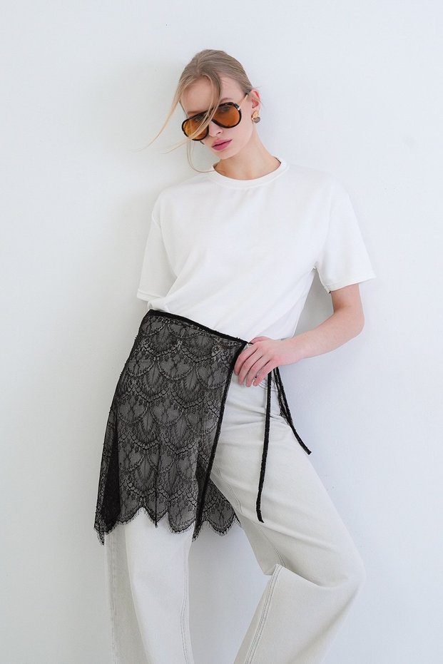 Bitter Brown Lace Pareo Skirt with Binding Detail Alc-X15434