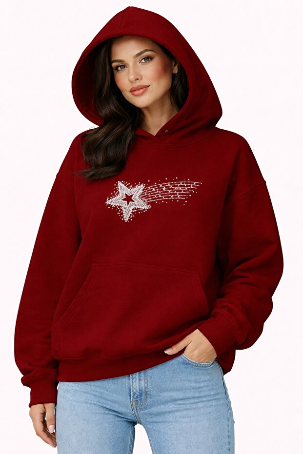 -Women's Lines Stone Star Butterfly Black Sweatshirt 3 Threads Compact Fabric (Inside P Cotton U)