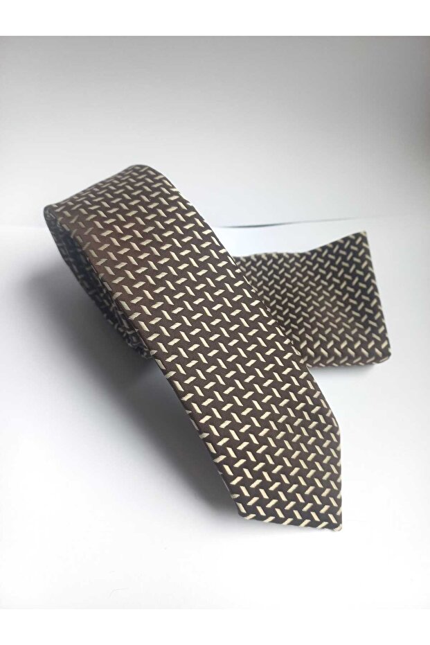 Brown Patterned Thin Tie Handkerchief Set 5.5cm