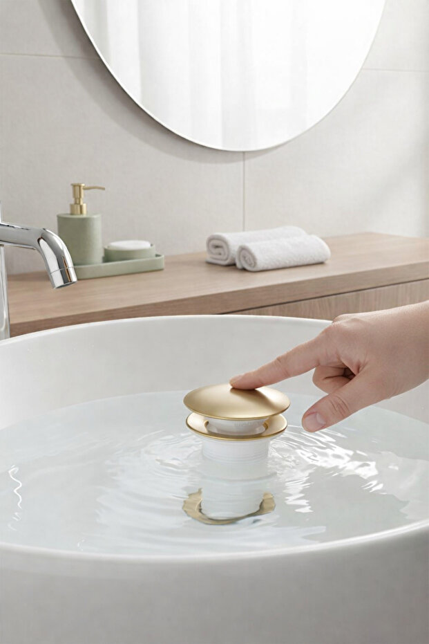 Sink Siphon Head Matte Gold Push-Open System Sink Center Drain Siphon Matte Gold