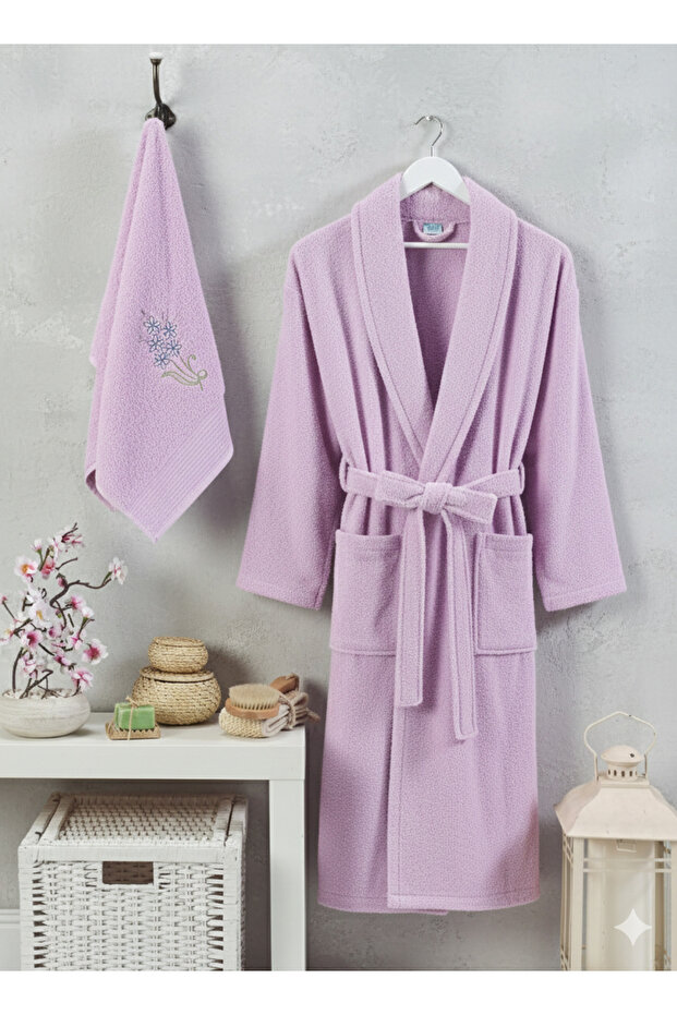 Zena Unisex Lilac Towel Bathrobe Set of 2