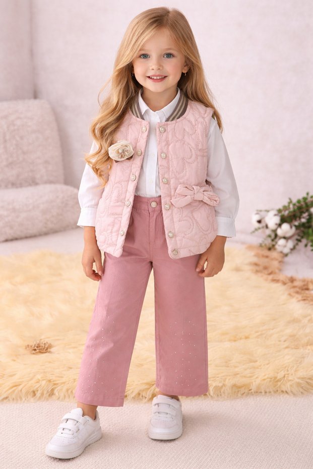 Girl's 3-Piece Set Vest Shirt and Pants Stylish and Comfortable Girl's Combination