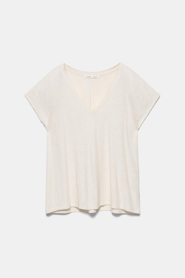 V yaka keten t-shirt - 6