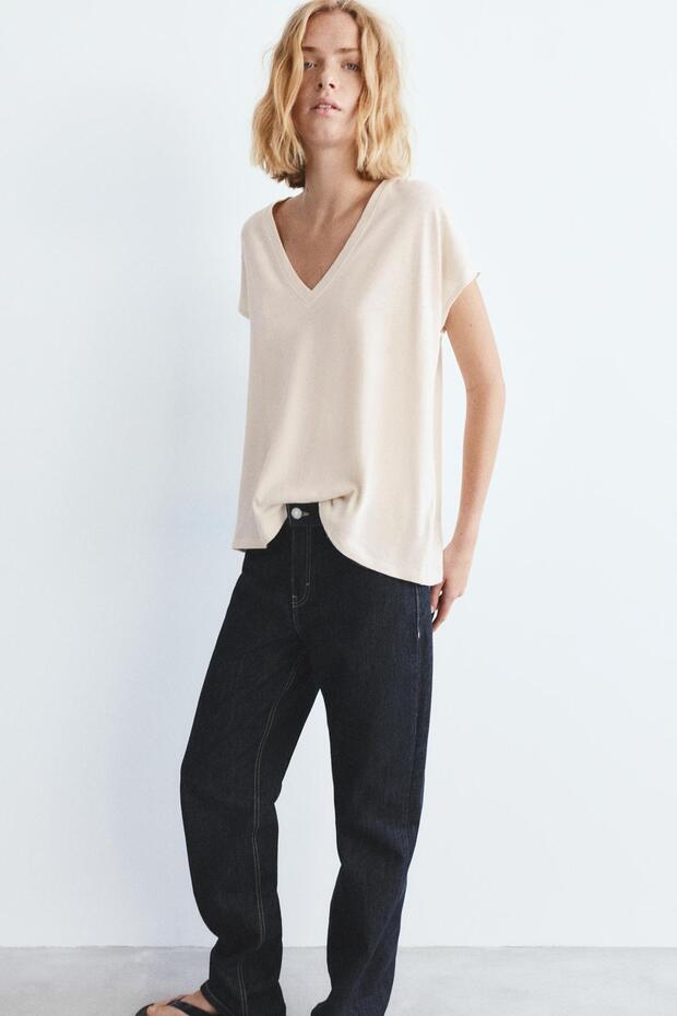 V yaka keten t-shirt - 2