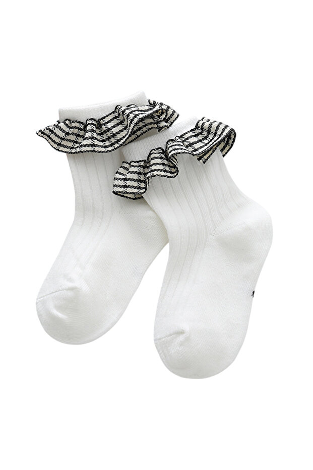 Modern Classic White Monochrome Ruffle Socks for Girls - 2Y to 10Y
