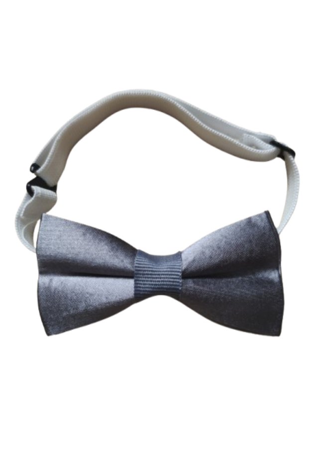 23 April Children's Gray Satin Bow Tie with Adjustable Elastic for Birthdays and Special Occasions 0-14 Years