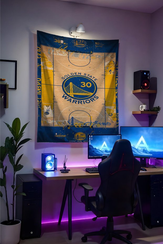 Golden State Court Nba Wall Cloth– High-Quality Fabric, Gamer Room Decor Tapestry Wall Rug Si