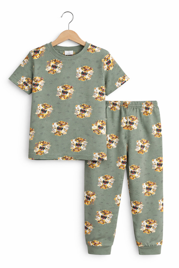 Boys’ Pajama Set – All-Over Tiger Print Cotton Nightwear (2-Piece Set)