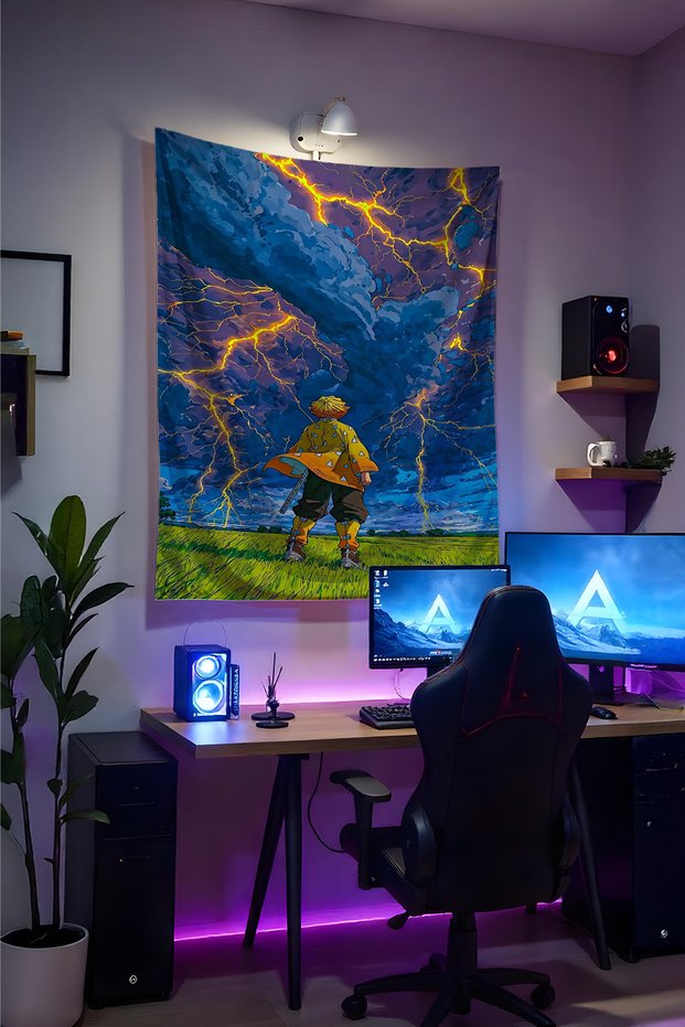 Zenitsu Demon Slayer Anime Wall Cloth– Quality Fabric, Gamer Room Decor Tapestry Wall Rug Si