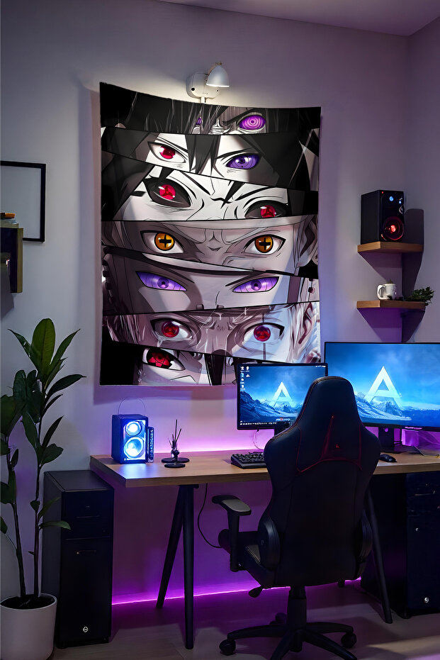 Naruto Eyes Anime Wall Cloth– Quality Fabric, Gamer Room Decor Tapestry Wall Rug Si