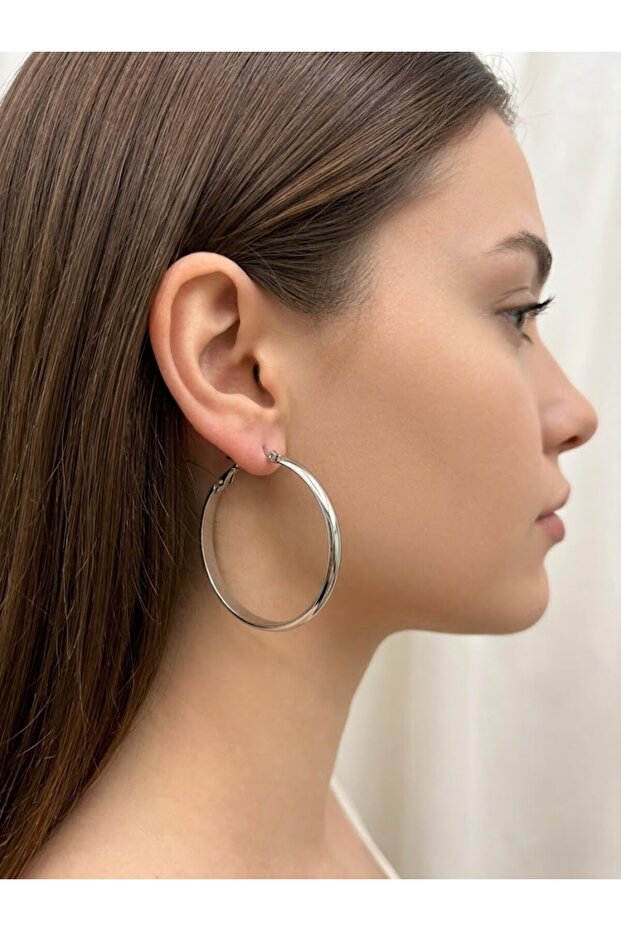 Steel Silver Color 4.5cm Hoop Earrings