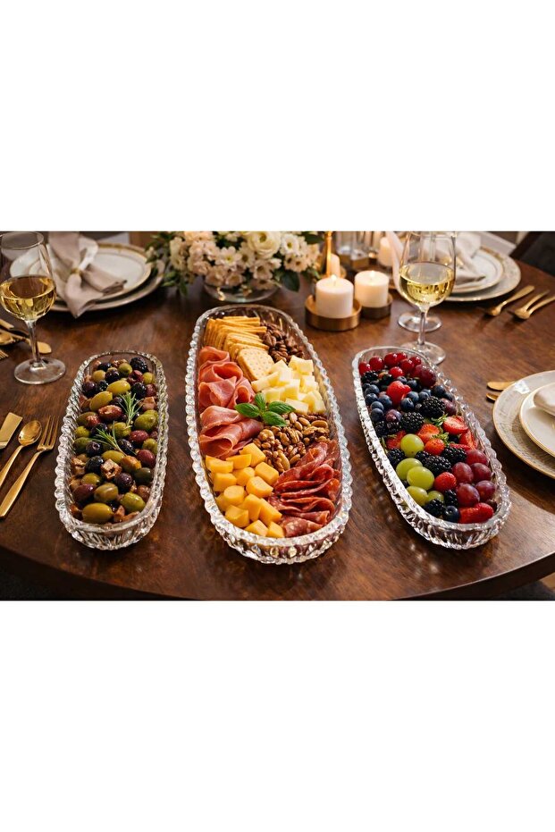 3-Piece Catering-Appetizer Decorative Kayık Plate (Large 32 cm - Small 19 cm)