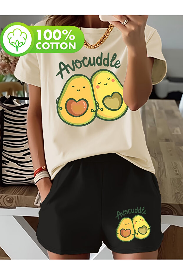 Avocado shorts t-shirt - shorts bottom top tracksuit set Printed Oversized crew neck