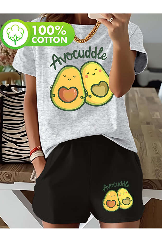 Avocado shorts t-shirt - shorts bottom top tracksuit set Printed Oversized crew neck
