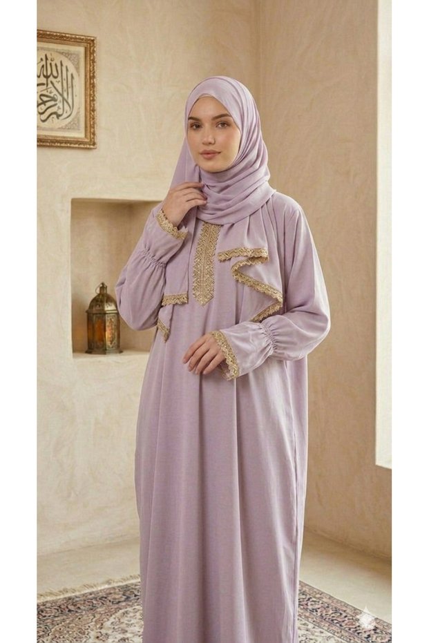 Prayer Dress/ Namazi with Lace Trim Detailing & Attached Sheila