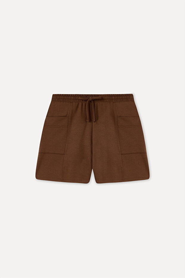 Women's Navy Blue Elastic Waist Mini Shorts with Pockets