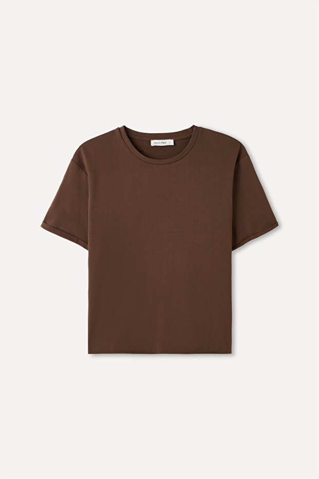 Women's Brown Loose Fit Crew Neck T-Shirt
