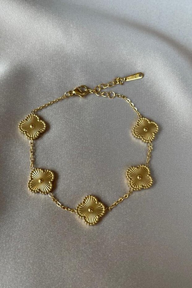 Gold Metal Five Steel Clover Bracelet