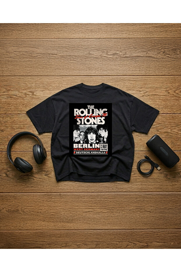 تي شيرت The Rolling Stones مطبوع للجنسين 100% مقاس كبير مكون من قطن قطع