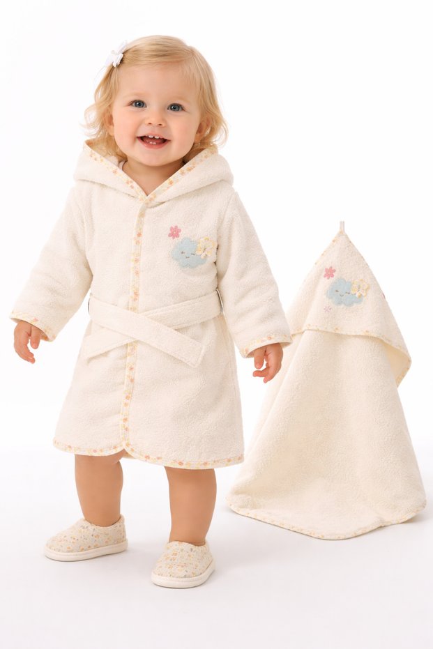 Baby Girl Cloudy 3-Piece Towel and Bathrobe Set with Luxury Box