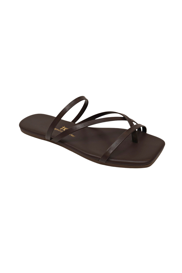 Women's Square Toe Flip-Flops with Brown Cross Straps, Stylish Daily Slippers