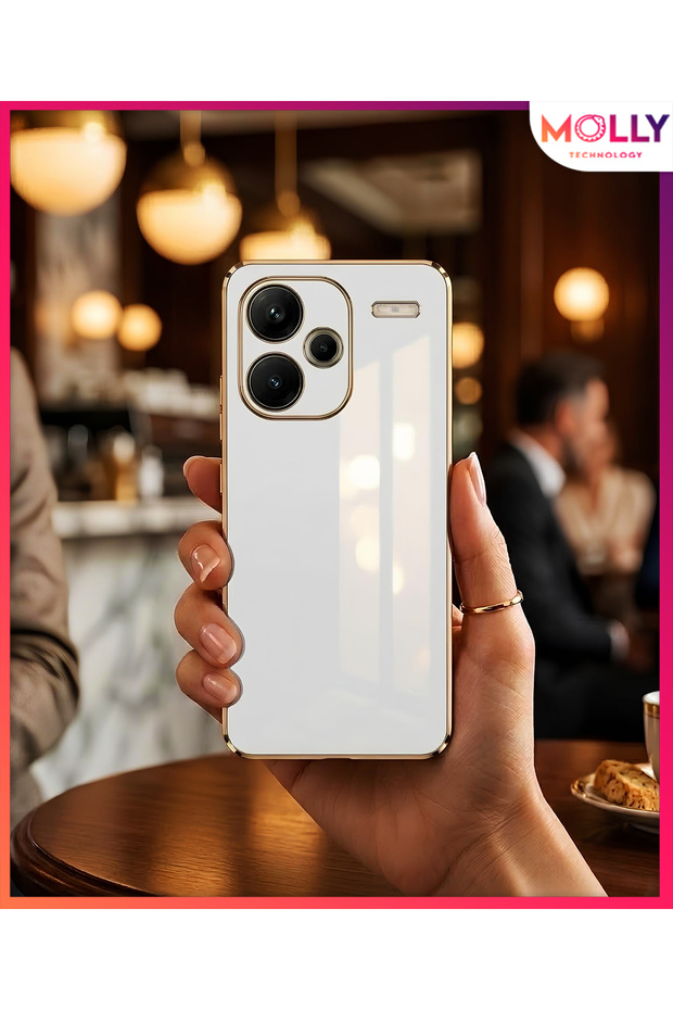 Luxury Silicone Case with Pearl White Edges and Gold Detail for Redmi Note 13 Pro Plus