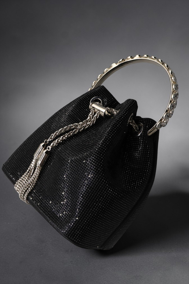 Women's Designer Evening Dress Bag Tassel Detailed Stone Embroidery Clutch Bag .