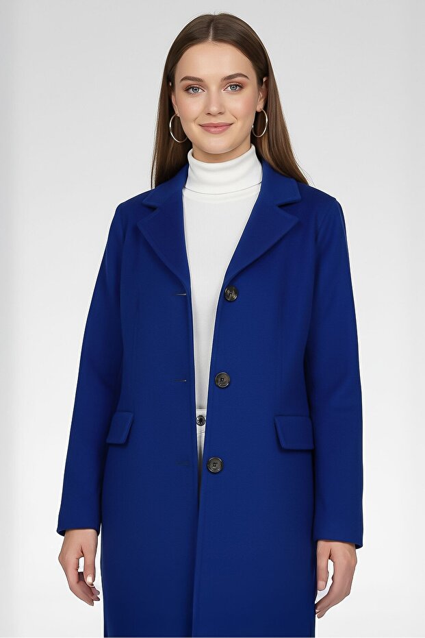 Women Solid Trench Coat, Royal Blue