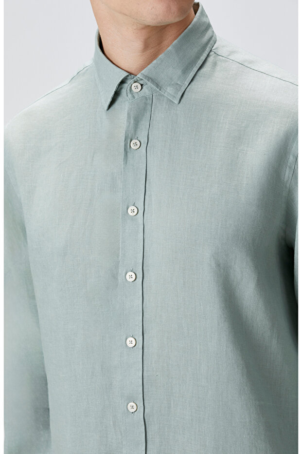 Yeşil Keten Gömlek - 6