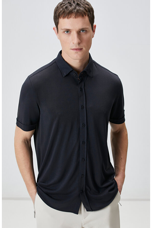 Siyah Comfort Örme Gömlek - 1