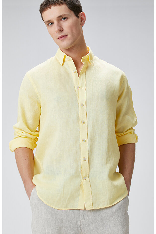 Sarı Keten Gömlek - 1