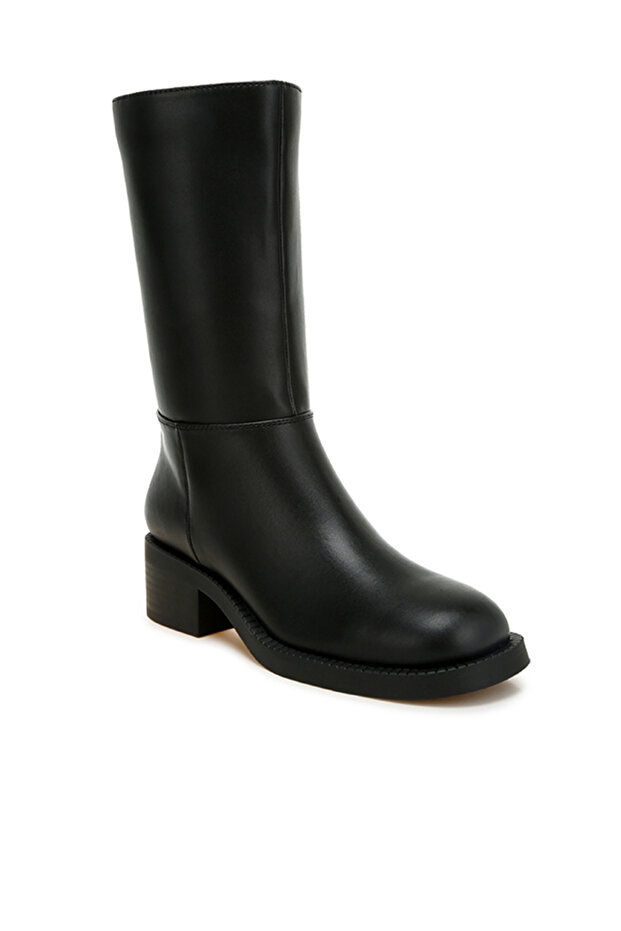 Women Block Heel Calf Boots in Black