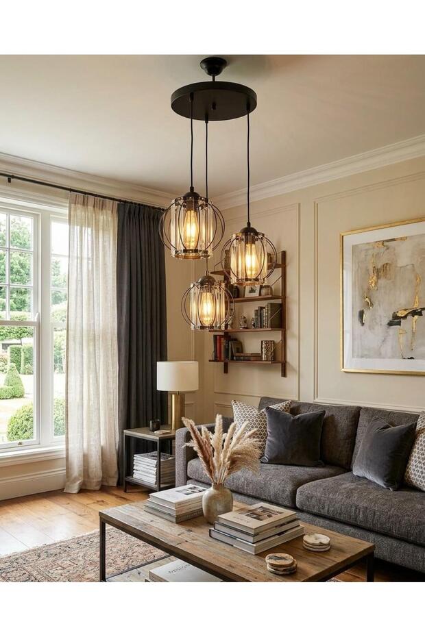 Kumru 3'lü Avize Siyah - 2