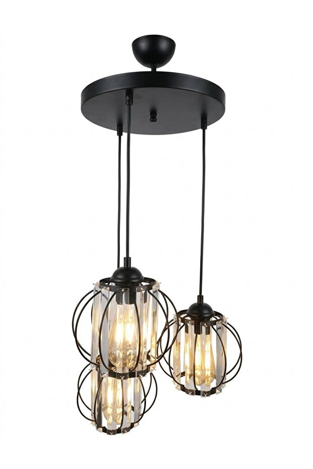 Kumru 3'lü Avize Siyah - 8