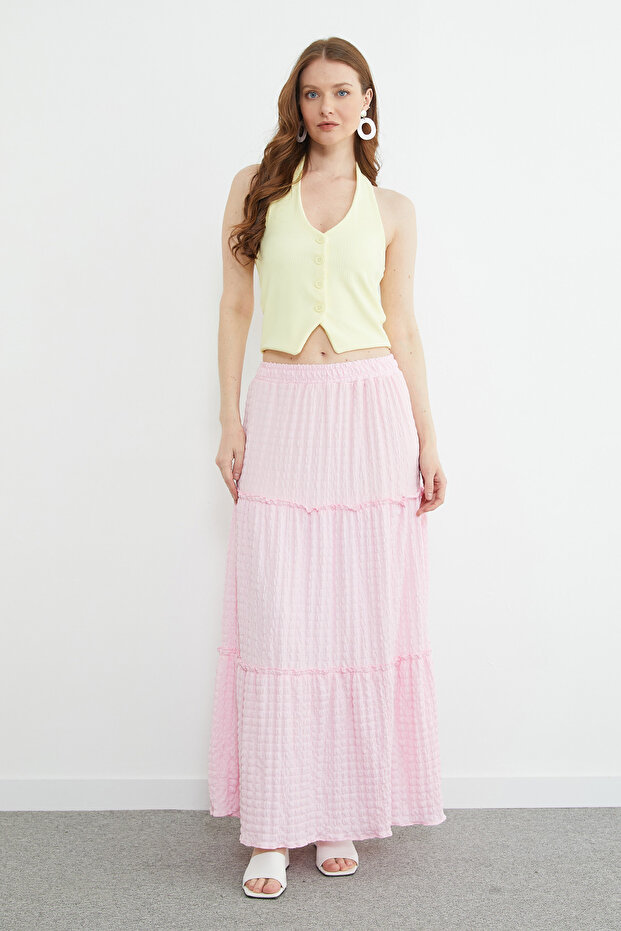 Elastic Waist Buruqu Fabric Skirt