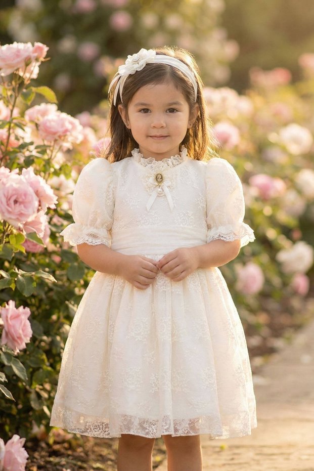 Baby Girl Lace Evening Dress, Hair Band Gift, Luxury Birthday Premium Special Occasion