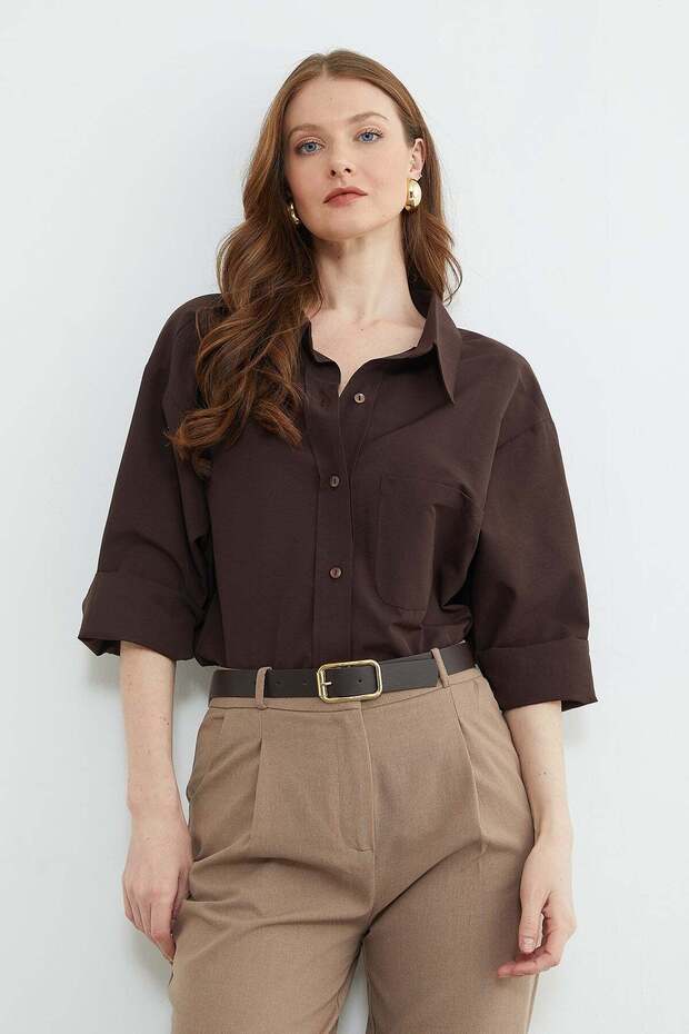 Basic Tek Cepli Oversize Gömlek - 7